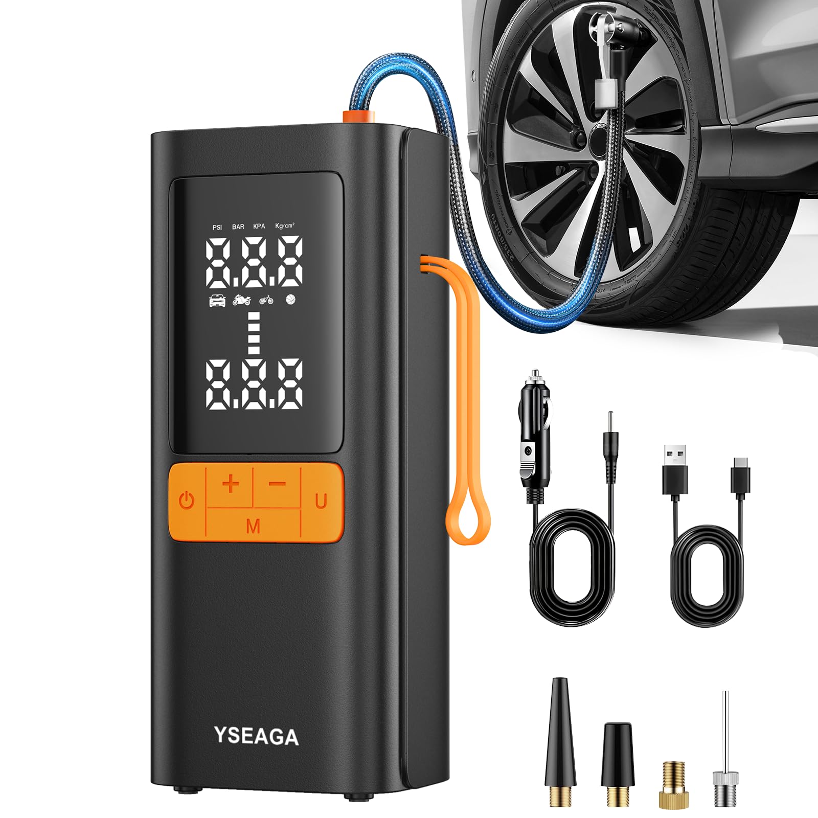 YSEAGA tire inflator with digital display for precise pressure control