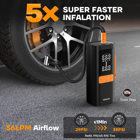 YSEAGA inflator with LED flashlight for nighttime roadside use