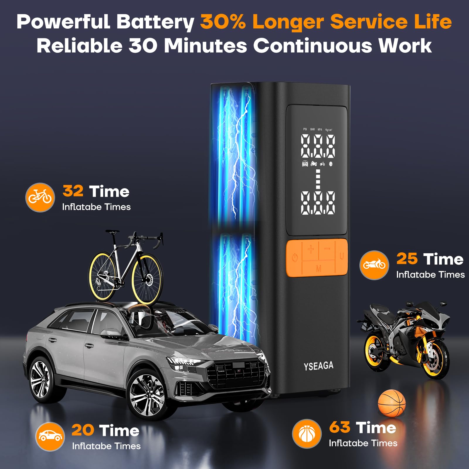 YSEAGA inflator with USB-C input for on-the-go charging