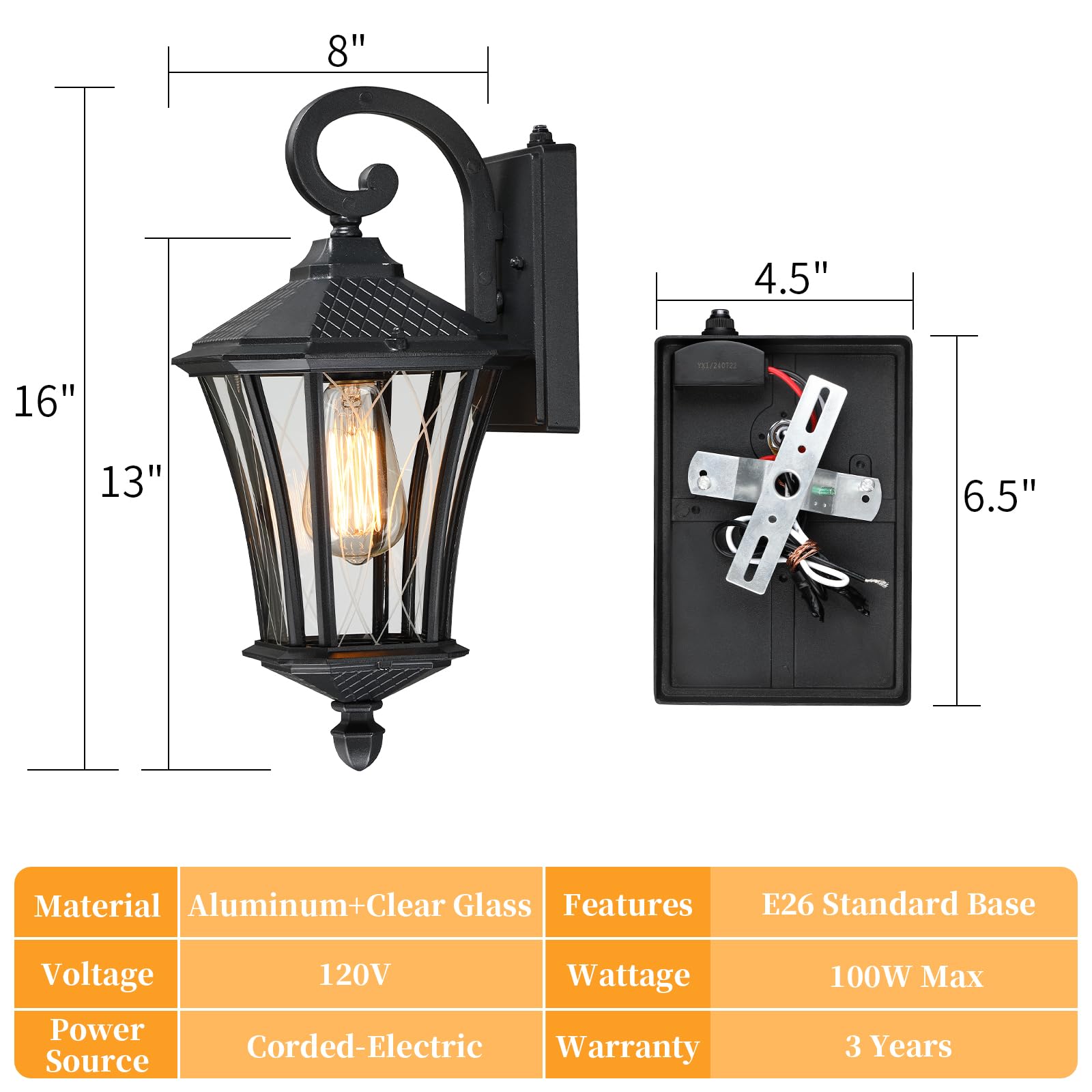 YSN black finish exterior light showcases durable metal construction