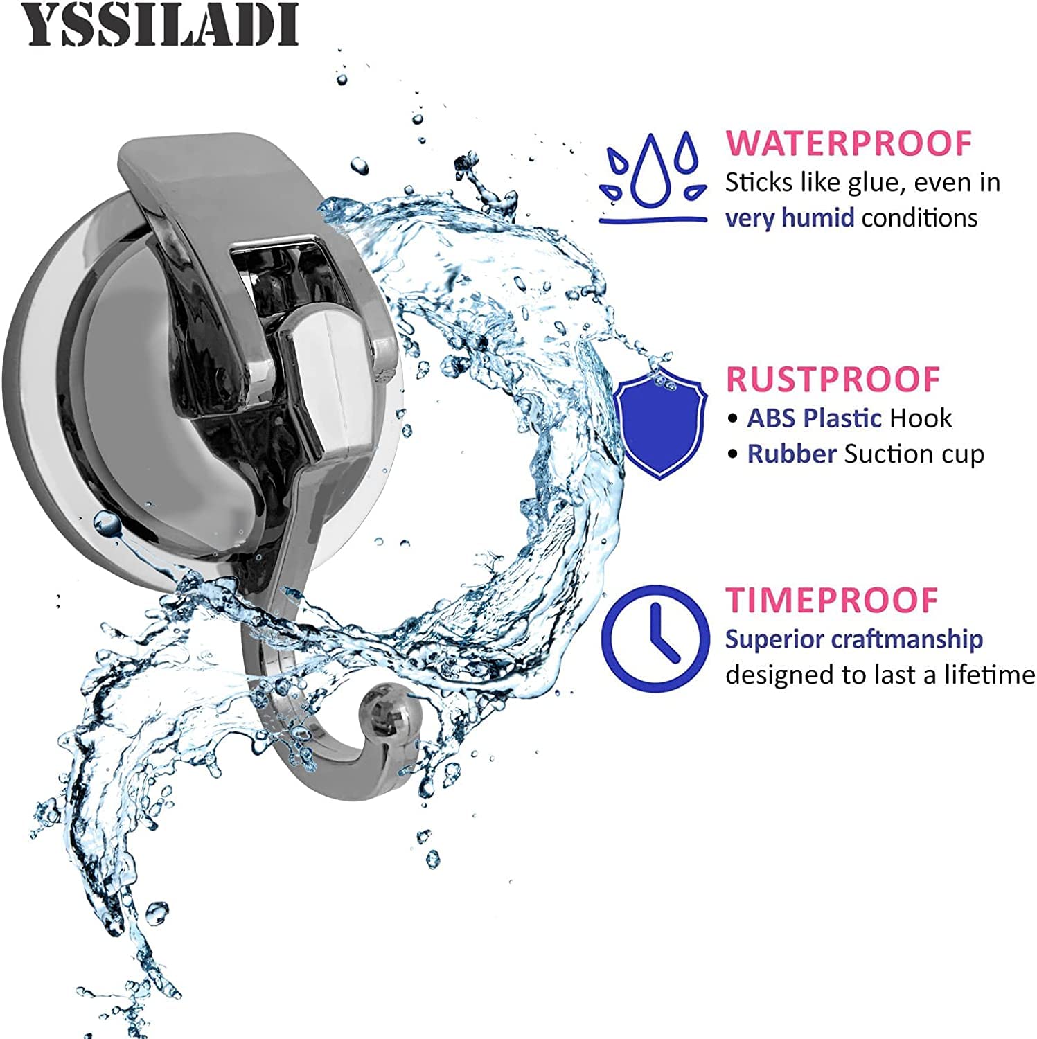YSSILADI heavy-duty hook supports up to 15 pounds on non-porous surfaces