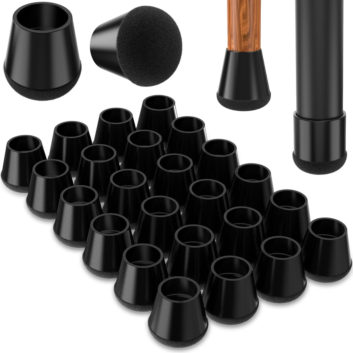 YTEACIUL small round chair leg protectors in black safeguard floors