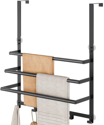 YTAIMITOP over-door towel rack with 3-tier design and 5 hooks for versatile bathroom storage