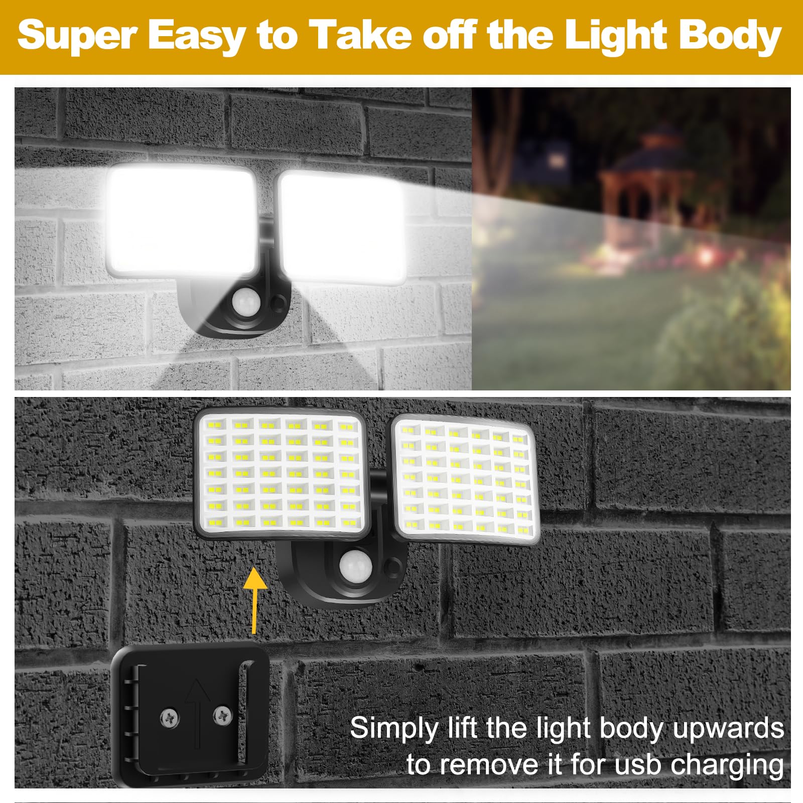 YTKIH rechargeable light motion sensor detects activity up to 32.8 ft for security.