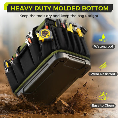 Close-up of 25L capacity and wide opening for quick tool access with Ytonet bag.
