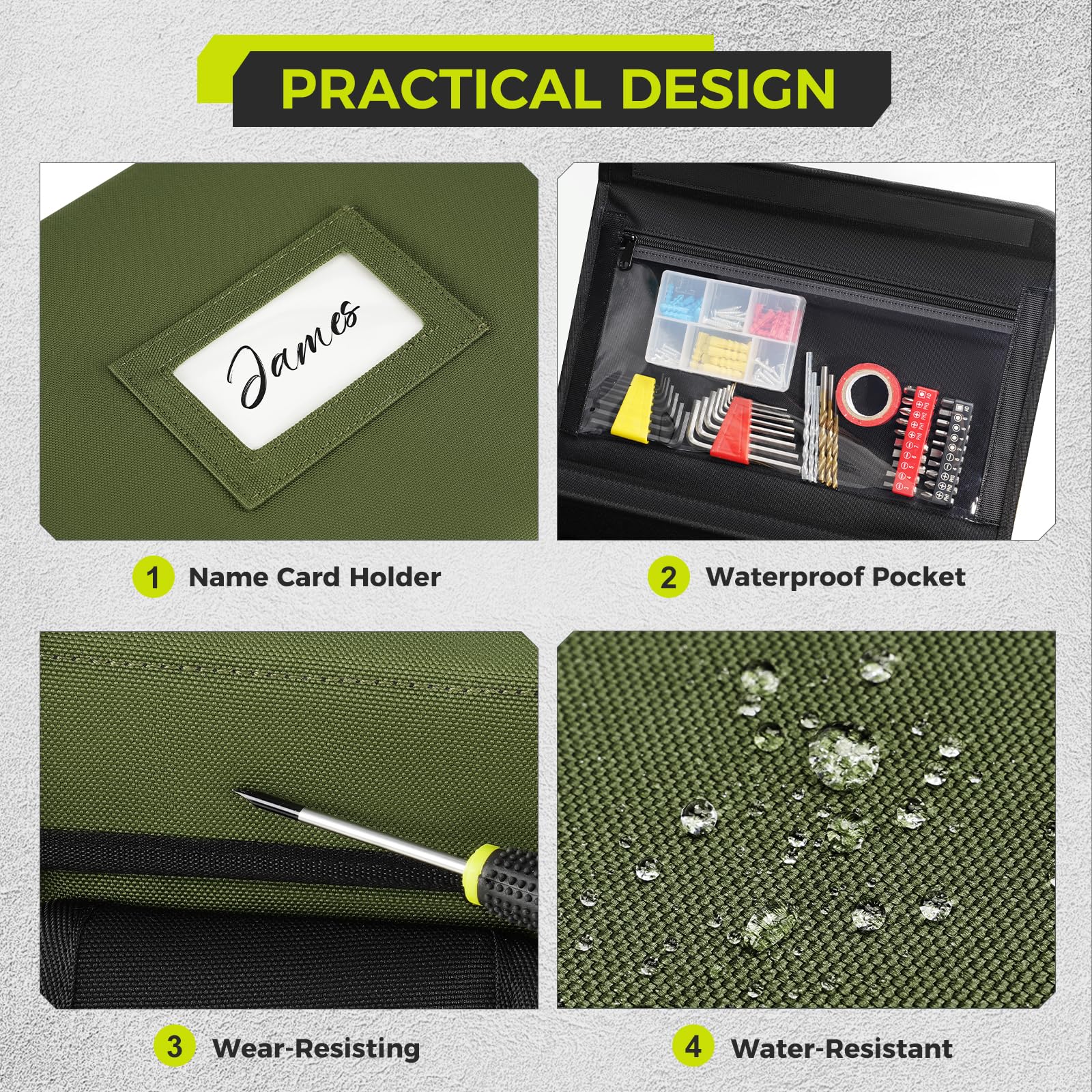 Internal waterproof pocket keeps small parts dry and rust-free inside the bag.