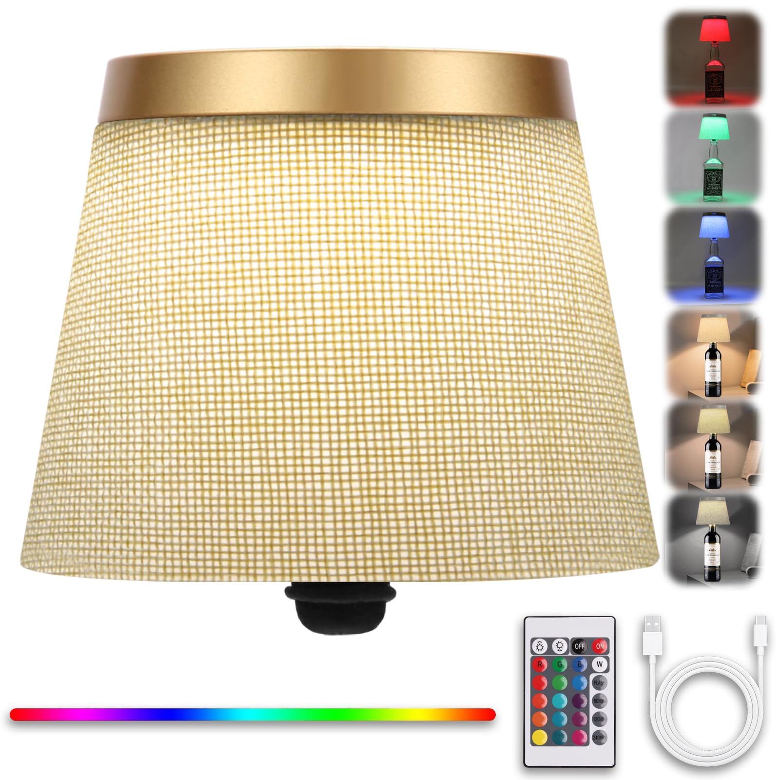 YTRUSTIX linen-covered bottle lamp in gold adds warm ambiance to dining and decor