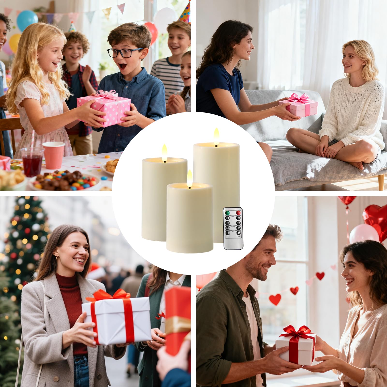 YTRUSTIX packaging includes three candles and remote for quick setup.