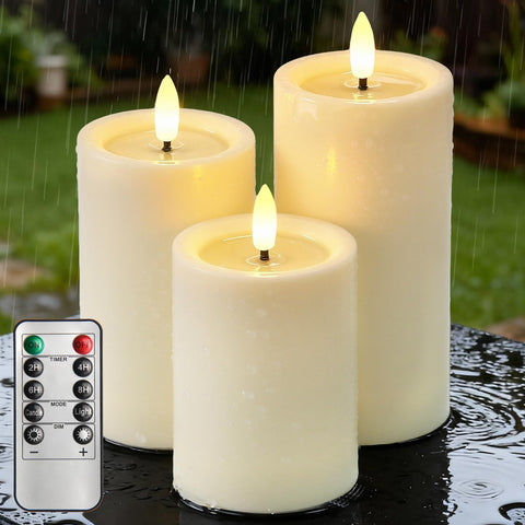 YTRUSTIX outdoor candles set of three offers versatile heights for year-round ambiance.