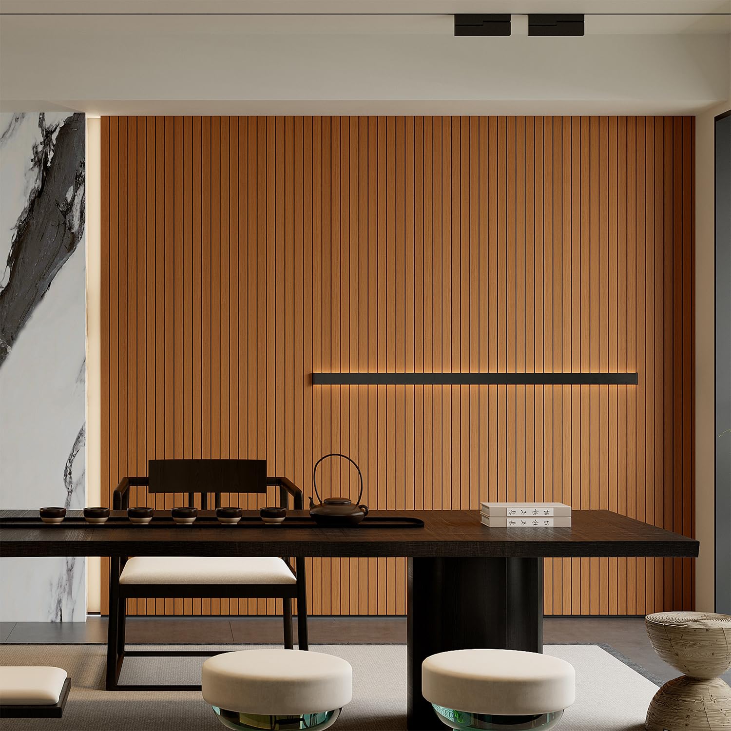 YU LI 3DH 3D slat design creates depth and subtle room acoustics benefits.