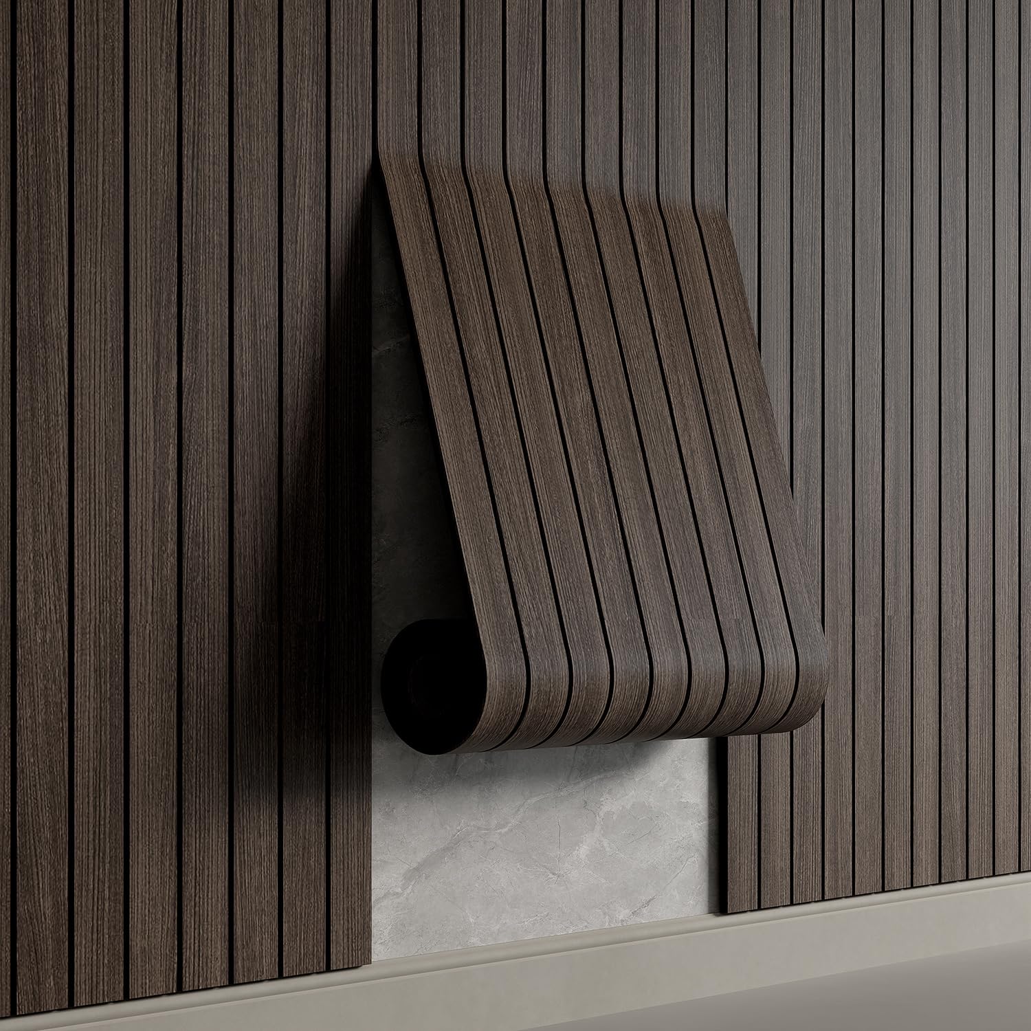 YU LI 3DH peel-and-stick slat panel with wood texture for easy DIY wall upgrades.