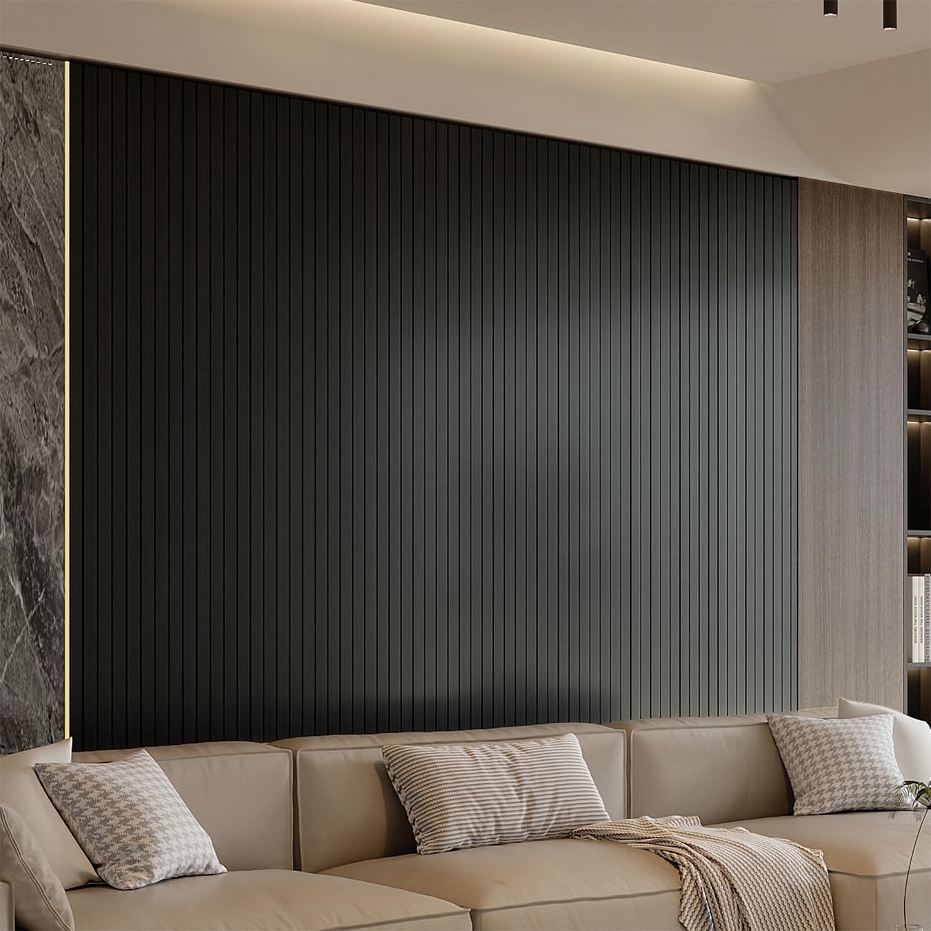 YU LI 3DH self-adhesive slat panel adds depth to walls and ceilings.