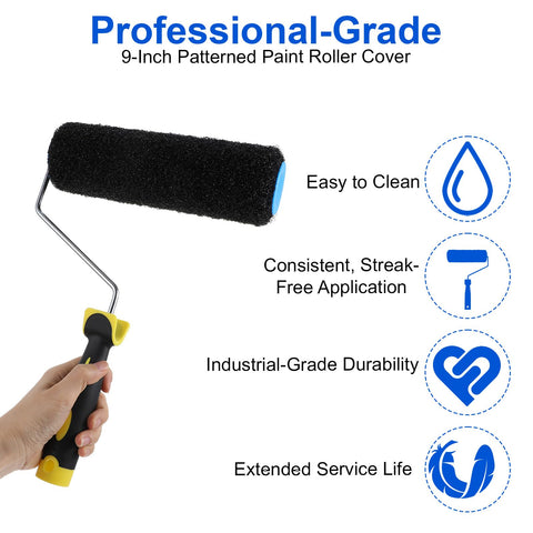 Yuanan 9-inch black roller cover delivers even texture across drywall surfaces.