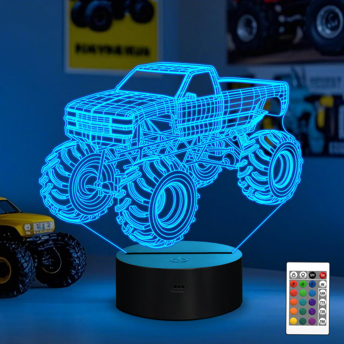 YuanDian 3D night light monster truck base glows softly for bedtime magic