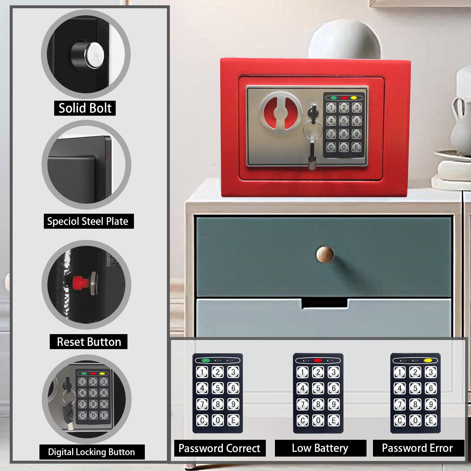 Yuanshikj safe interior compact storage ideal for jewelry and cash.