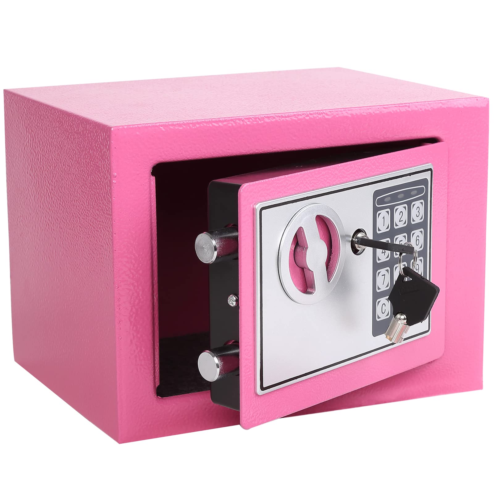 Yuanshikj electronic safe pink front view with keypad for secure valuables.