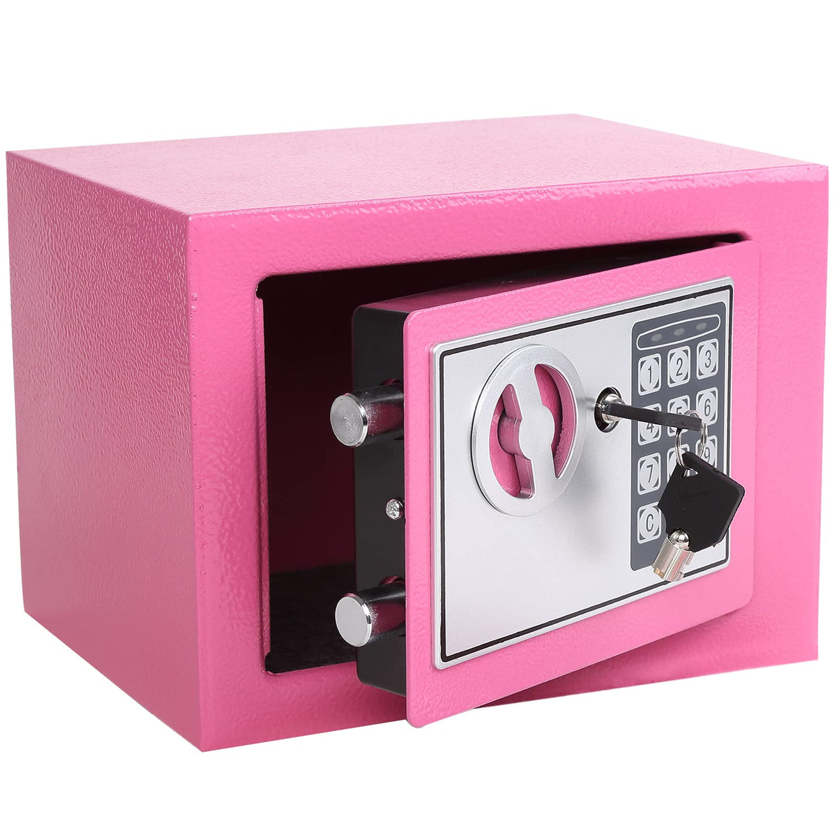 Yuanshikj electronic safe pink front view with keypad for secure valuables.