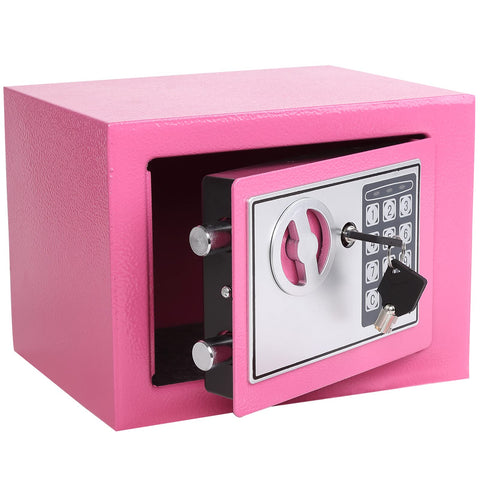 Yuanshikj electronic safe pink front view with keypad for secure valuables.