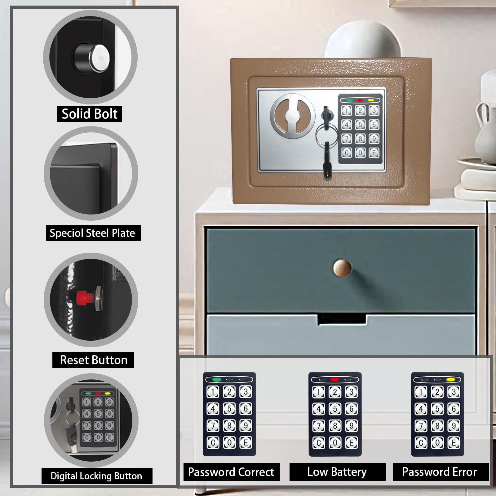 Yuanshikj deluxe safe keypad closeup for quick programmable access