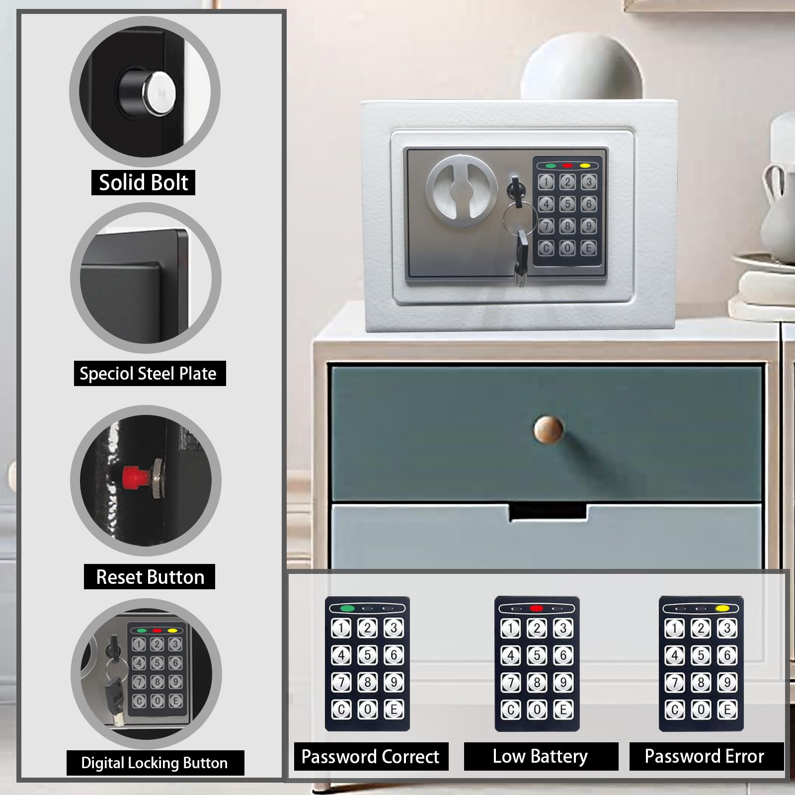 Yuanshikj safe includes emergency keys for fast entry when needed.