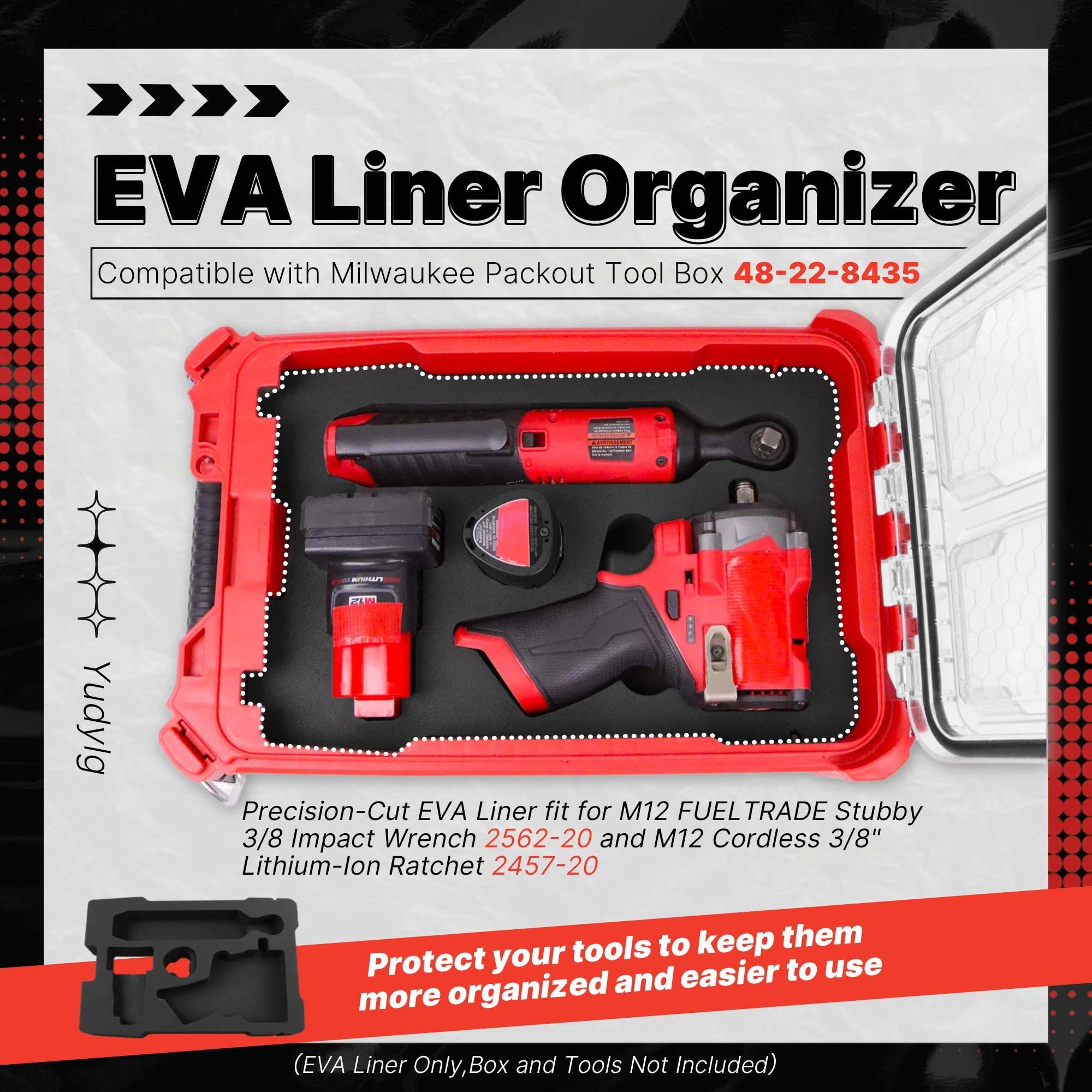 Yudylg EVA cutout for 2562-20 keeps the Stubby wrench stable.