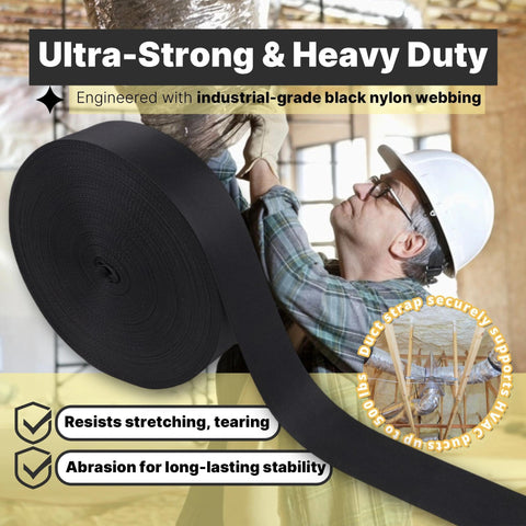 Yudylg universal duct strap attached to round duct with clamps.