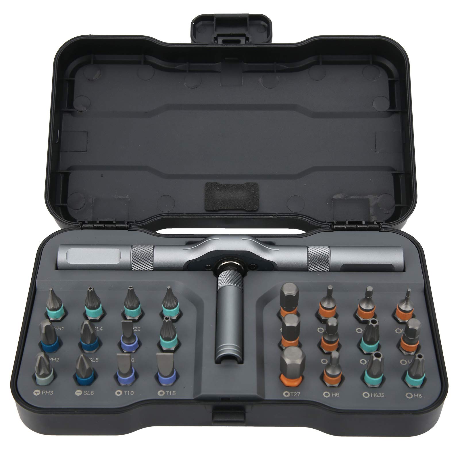 Yuecoom 24-in-1 ratchet screwdriver set bits for versatile home repairs.