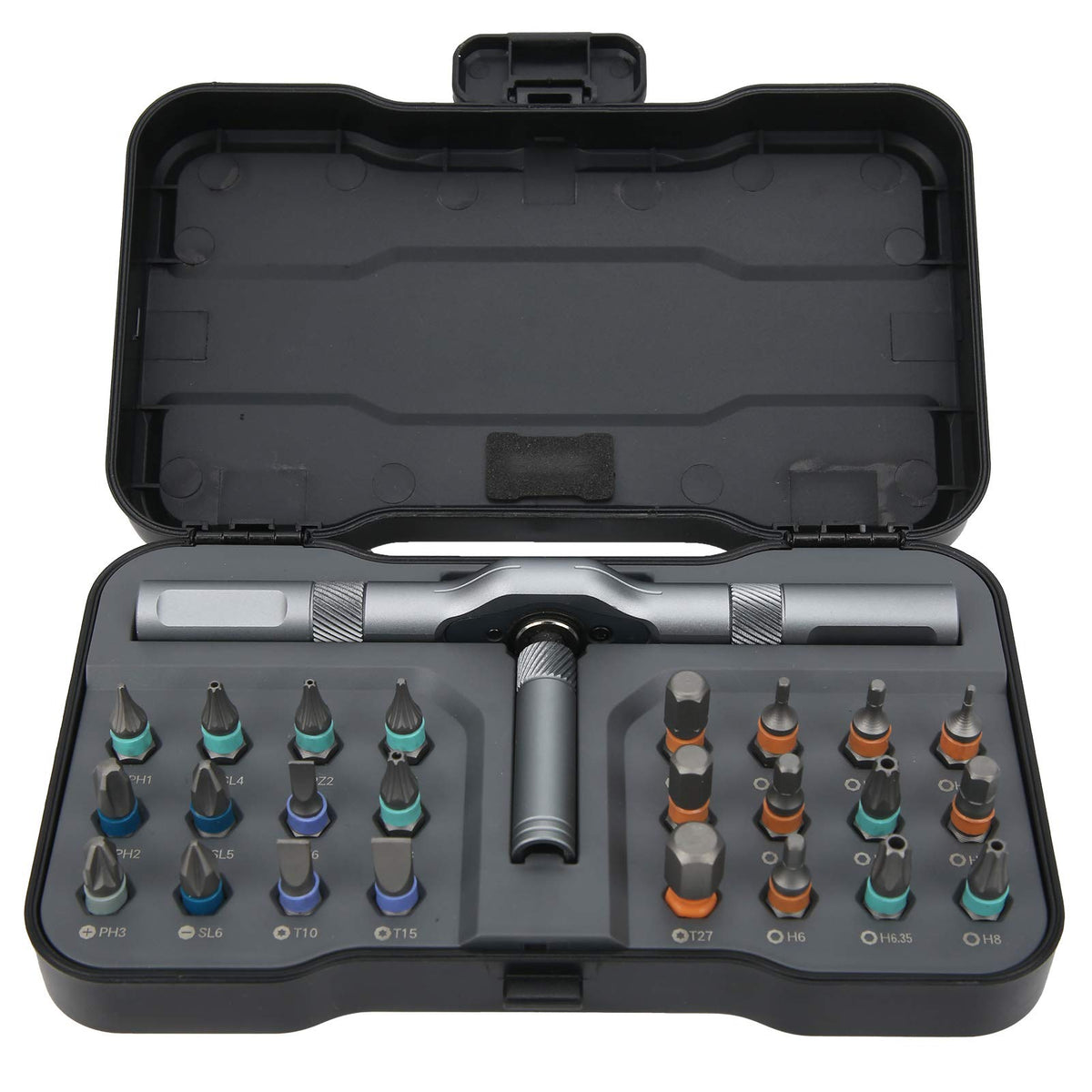 Yuecoom 24-in-1 ratchet screwdriver set bits for versatile home repairs.