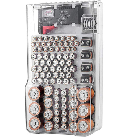 Yuecoom battery organizer with tester neatly arranges up to 93 batteries for quick checks
