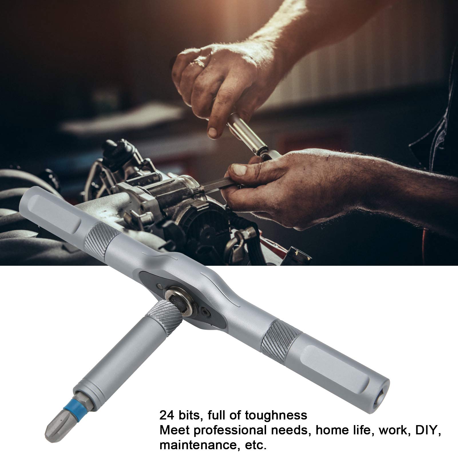 Yuecoom rotatable ratchet handle enables easy one-handed screwdriving.