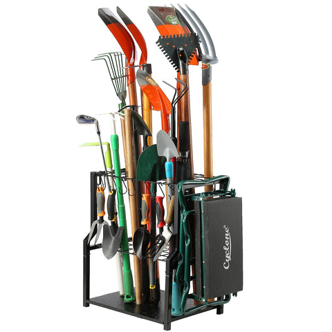 YueTong garden tool organizer in front view, sturdy free-standing unit keeps tools organized and accessible.