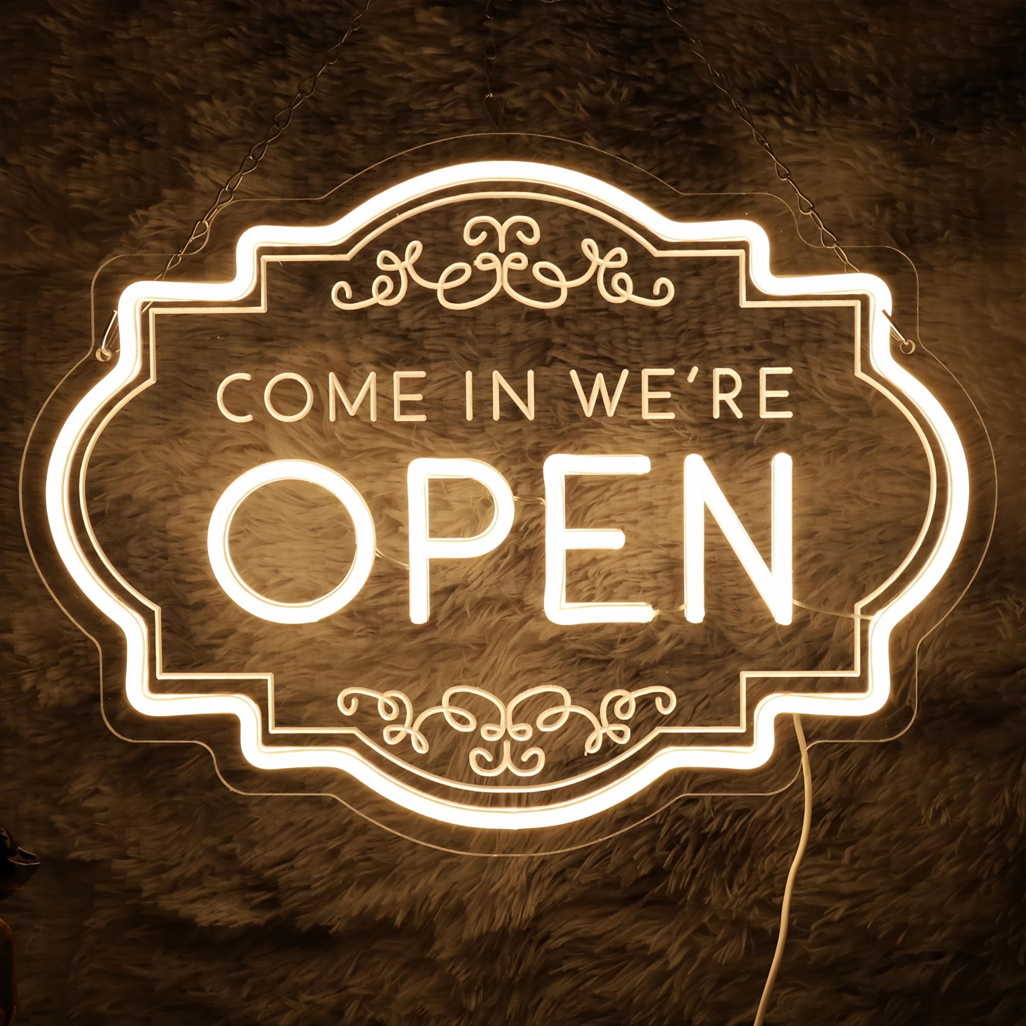 YUFAOO Open Neon Sign close-up glow boosts storefront visibility and invites customers
