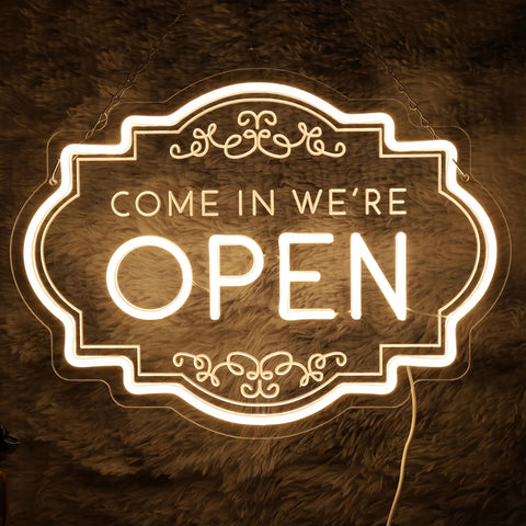 YUFAOO Open Neon Sign close-up glow boosts storefront visibility and invites customers
