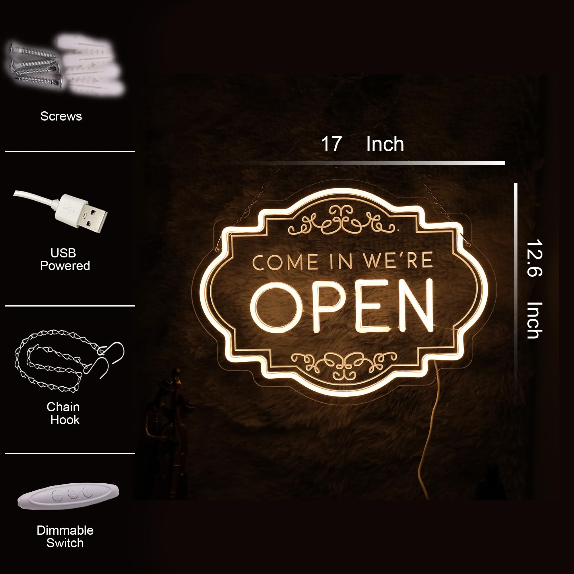 YUFAOO Open Neon Sign door mount shown at entry for welcoming ambiance