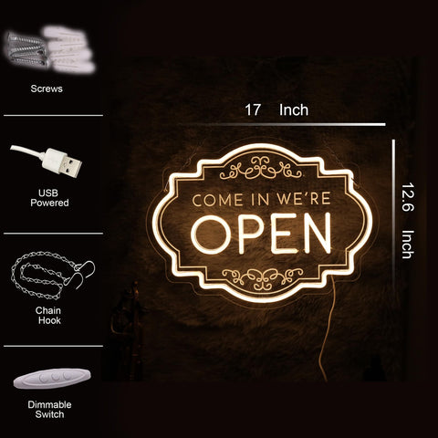YUFAOO Open Neon Sign door mount shown at entry for welcoming ambiance