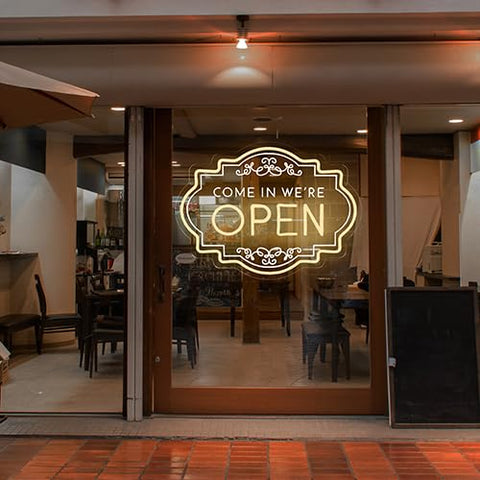 YUFAOO Open Neon Sign window display attracts passersby with bright branding