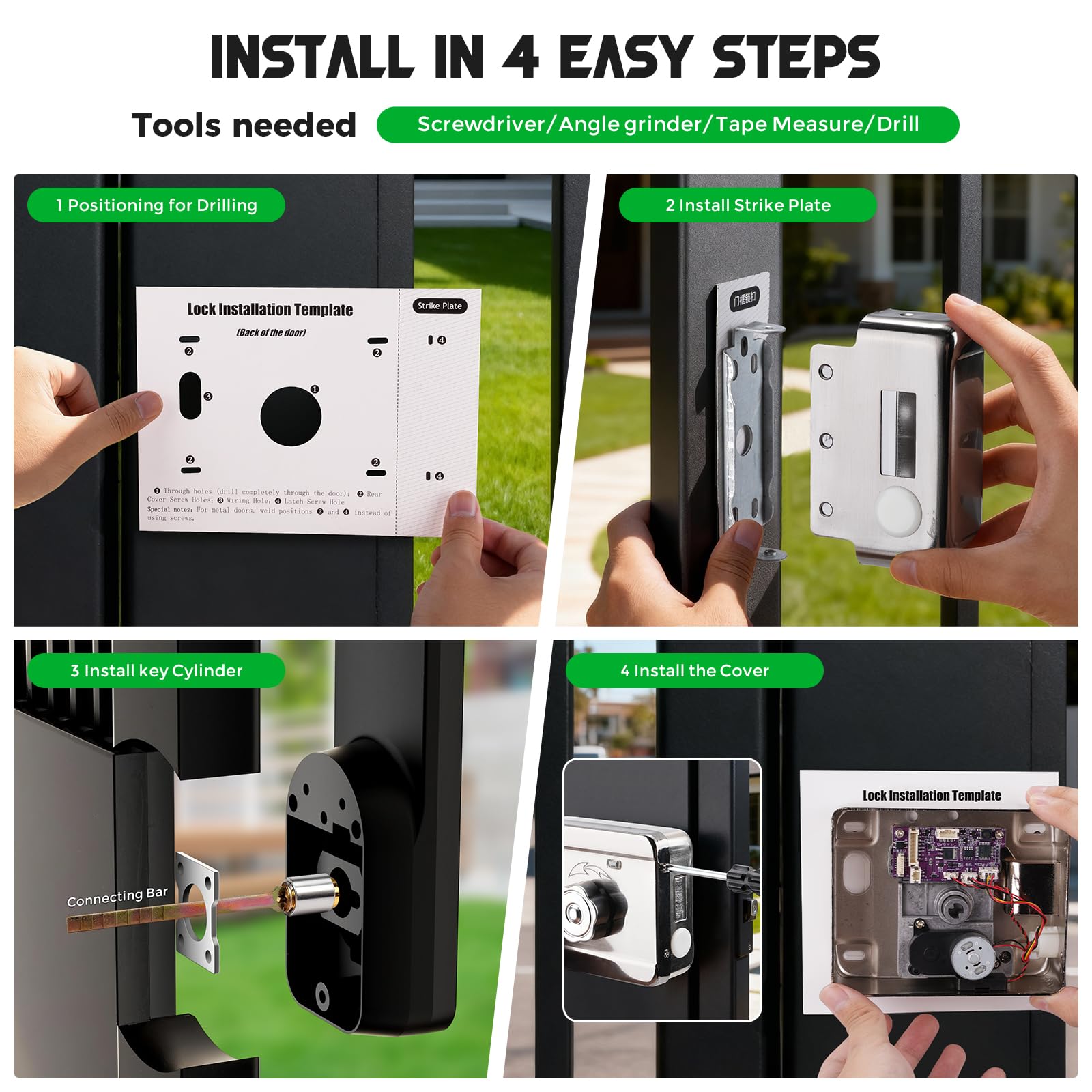 Yuhabaz Smart Gate Lock IP65 rating ensures all-weather durability.