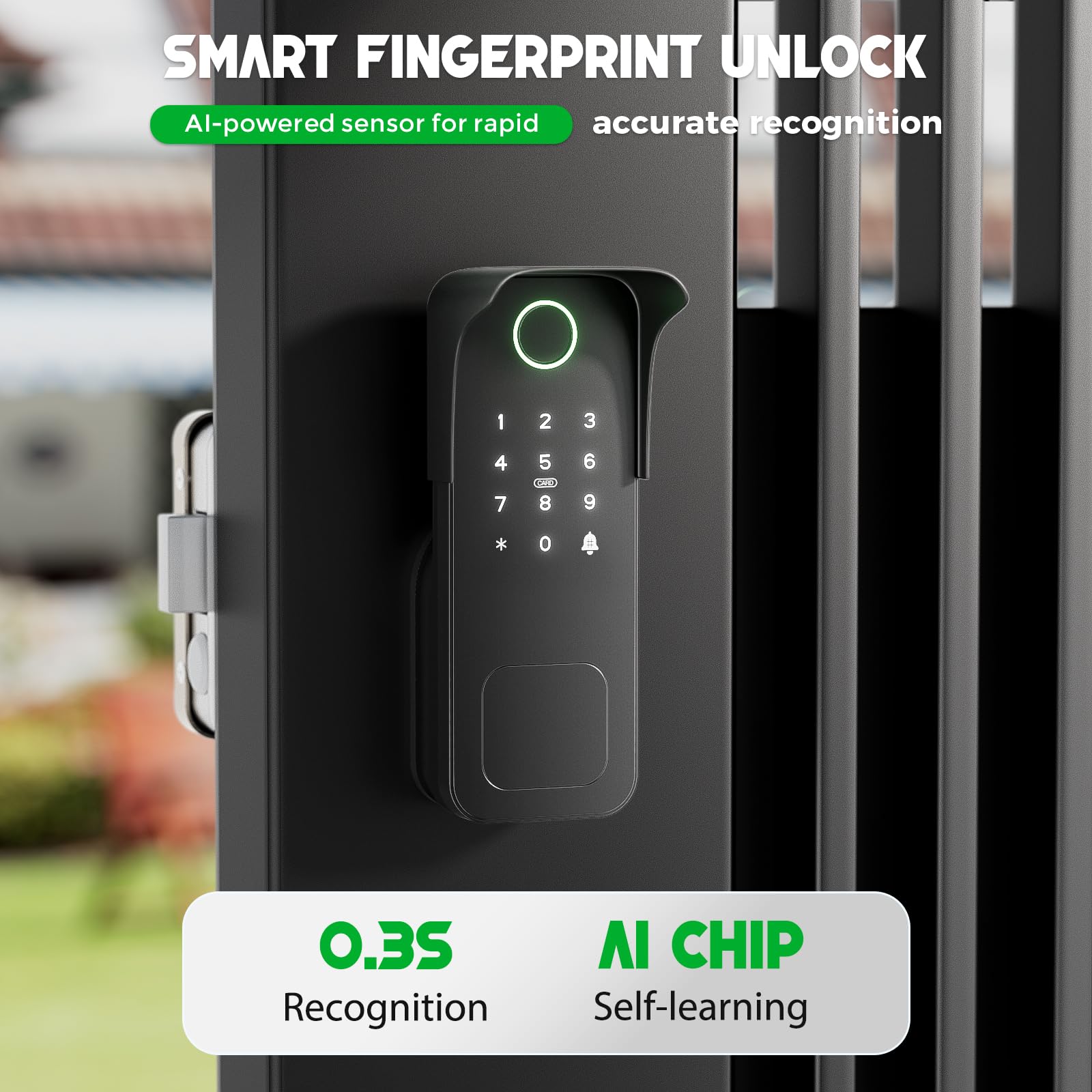 Yuhabaz Smart Gate Lock keypad closeup for easy night access.