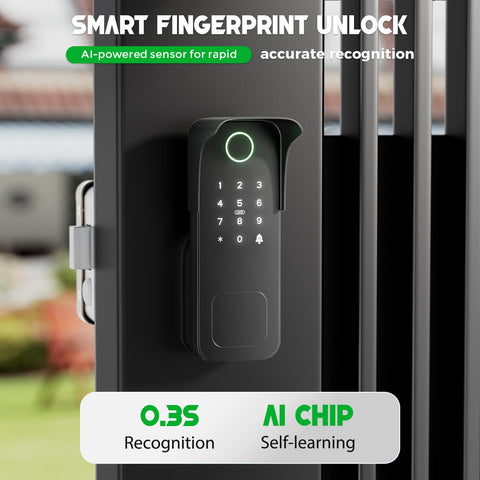 Yuhabaz Smart Gate Lock keypad closeup for easy night access.