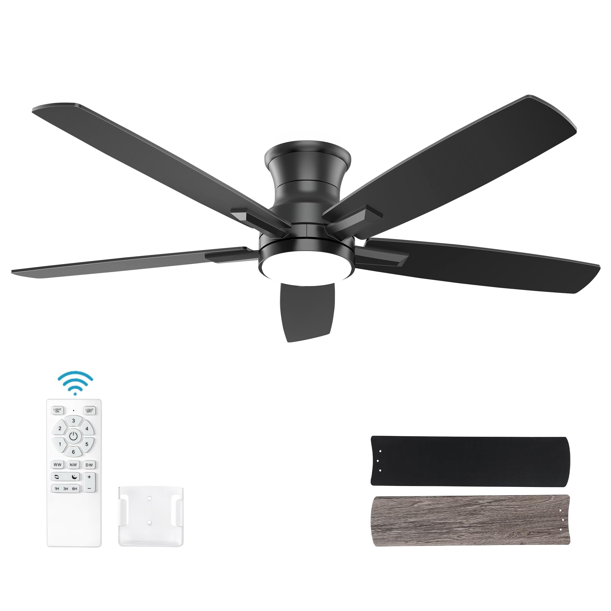 YUHAO 52-inch flush mount fan, front view, space-saving design for living spaces