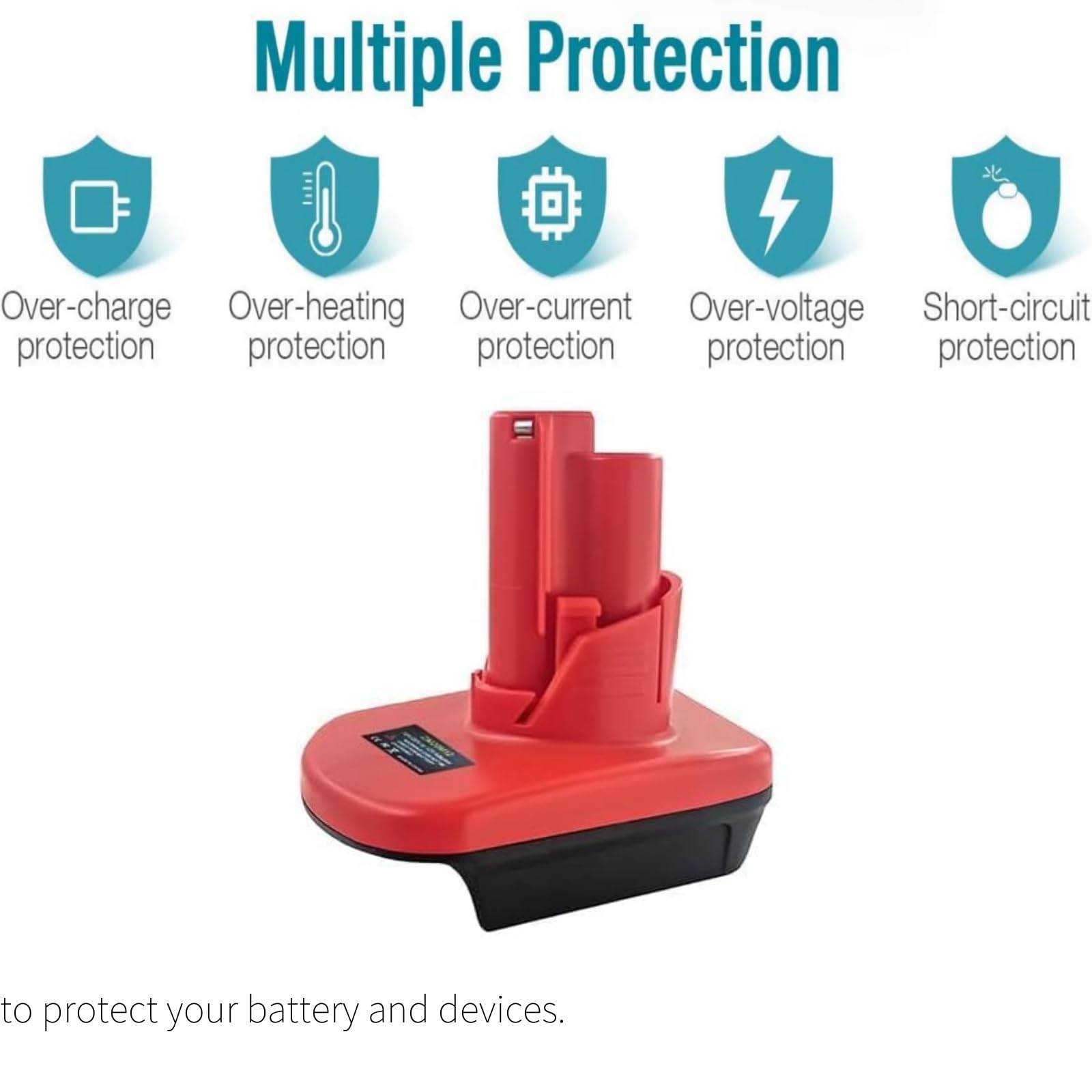 Adapter connected to a Milwaukee 18V battery and M12 tool base