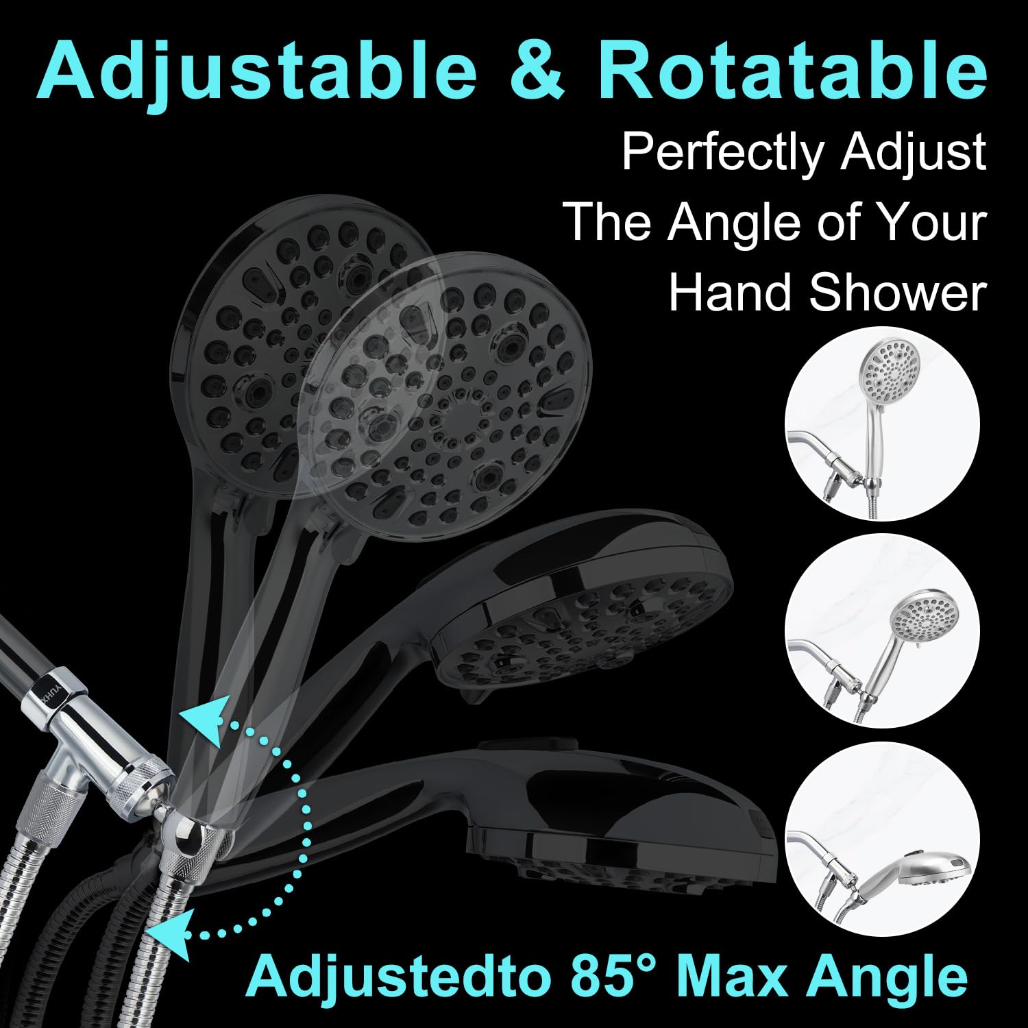YUHX 360-degree rotation keeps handheld shower versatile and accessible.