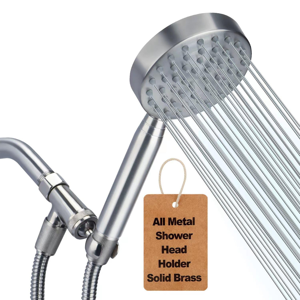 YUHX all-metal handheld shower head delivers durability and a powerful spray.