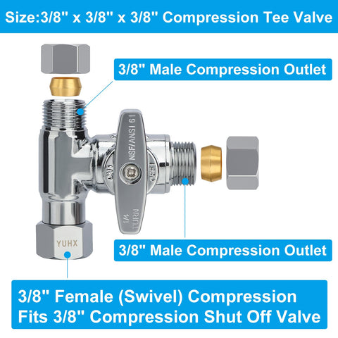 YUHX brass angle stop add-a-tee valve inlet connection 3/8 inch compression