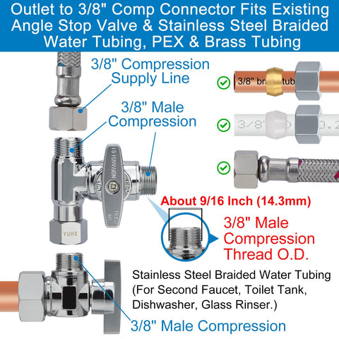 YUHX chrome-plated finish on brass add-a-tee valve for durability