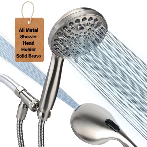YUHX handheld shower head in brushed nickel with adjustable spray for versatile showering