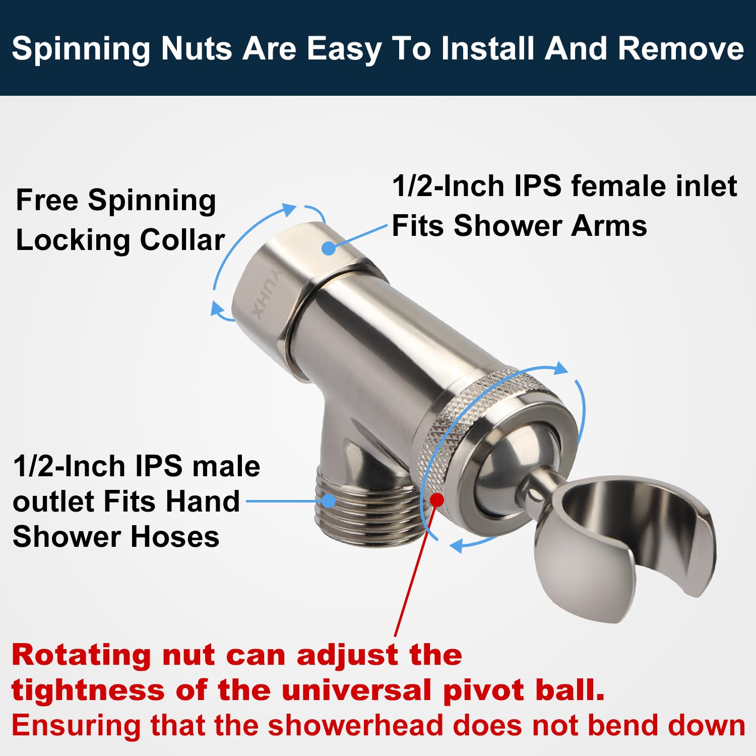 YUHX universal pivot ball enables precise angle and full rotation.