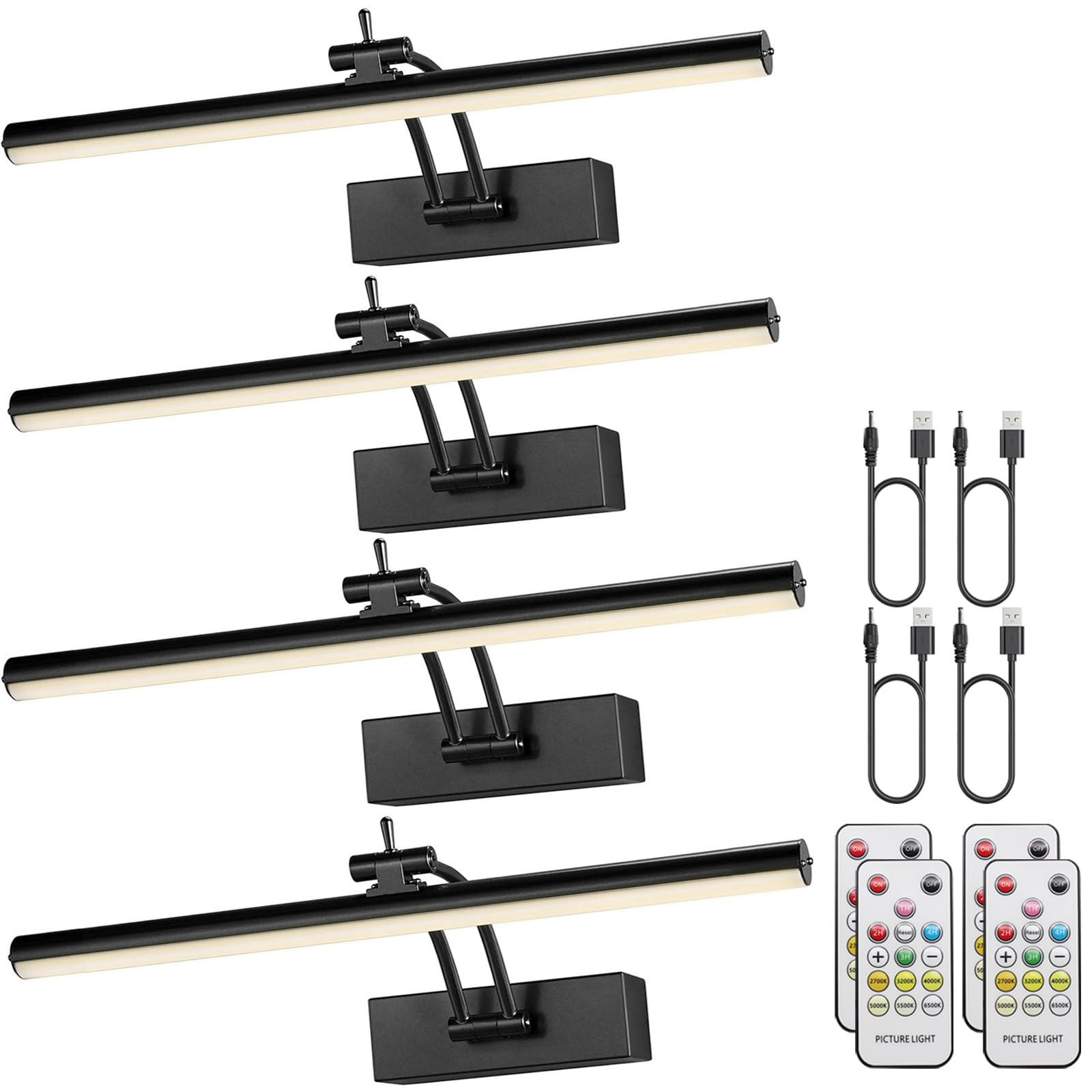 Yuichoy 4-pack picture lights mounted on wall showcasing artwork with even glow