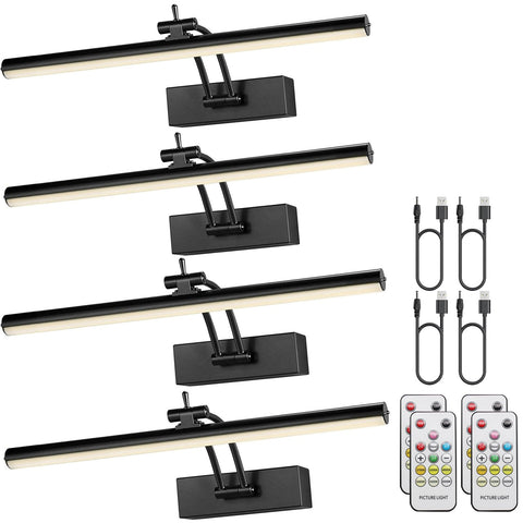 Yuichoy 4-pack picture lights mounted on wall showcasing artwork with even glow