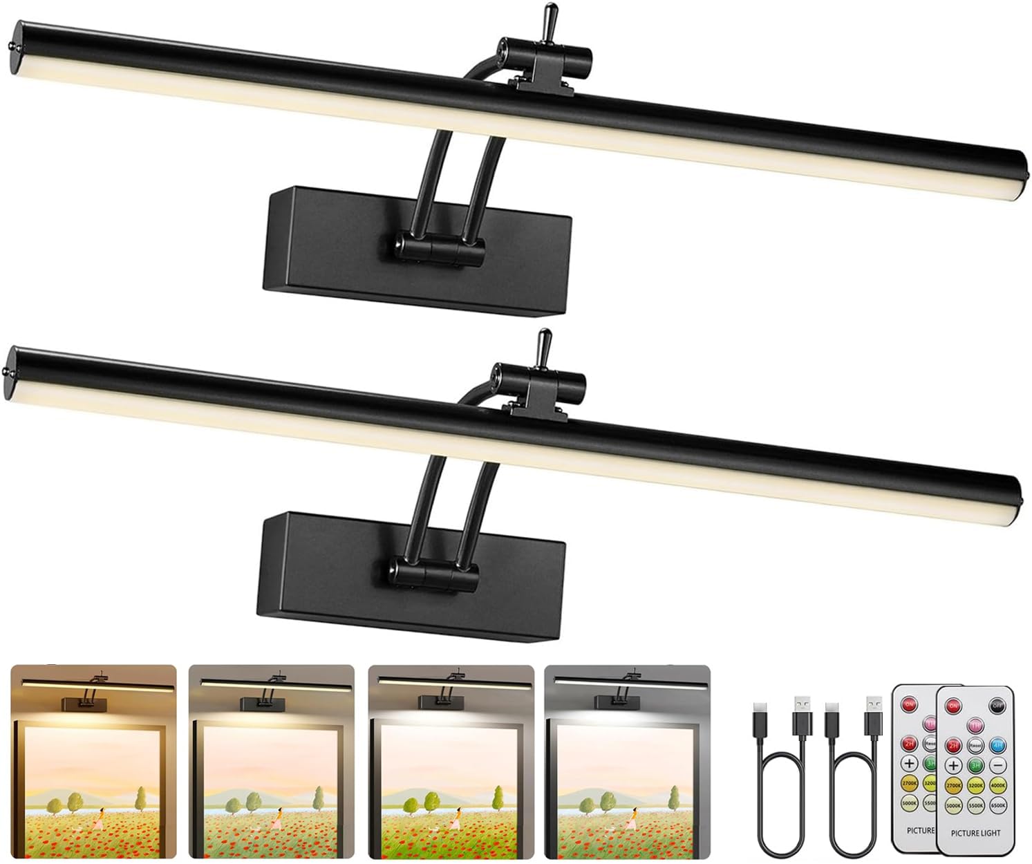 Yuichoy 16-inch picture light wall-mount demonstrating even art illumination
